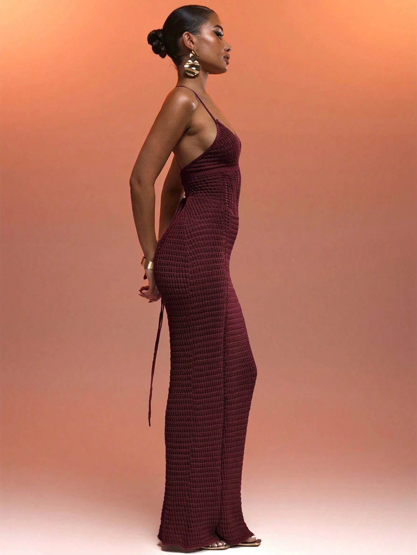 MUSERA Robe pull maxi élégante et sexy avec corsage à bretelles spaghetti, panneau en — vue 12