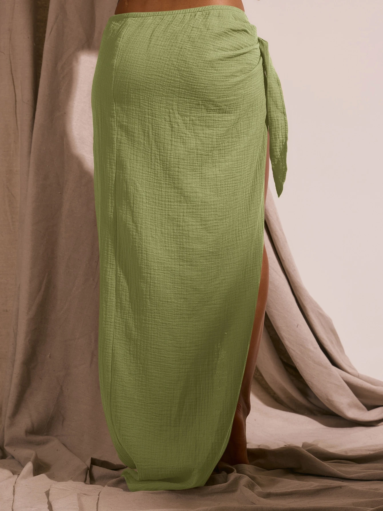Musera Resort Jupe maxi à nouer sur le côté en mousseline de coton, idéale pour le — vue 11