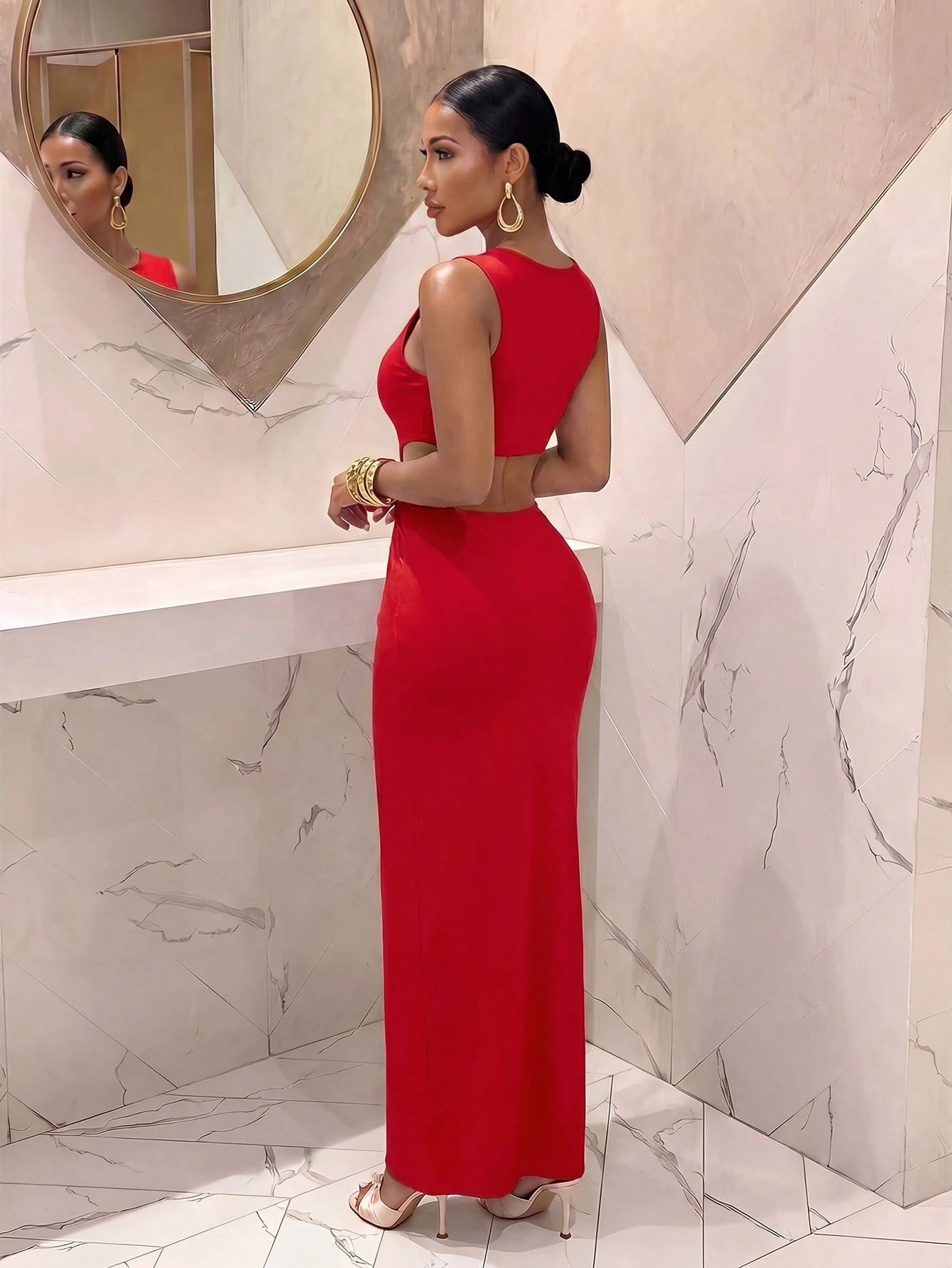 Slaydiva Robe longue blanche élégante pour femme avec décolleté en V profond et découpes, — vue 11