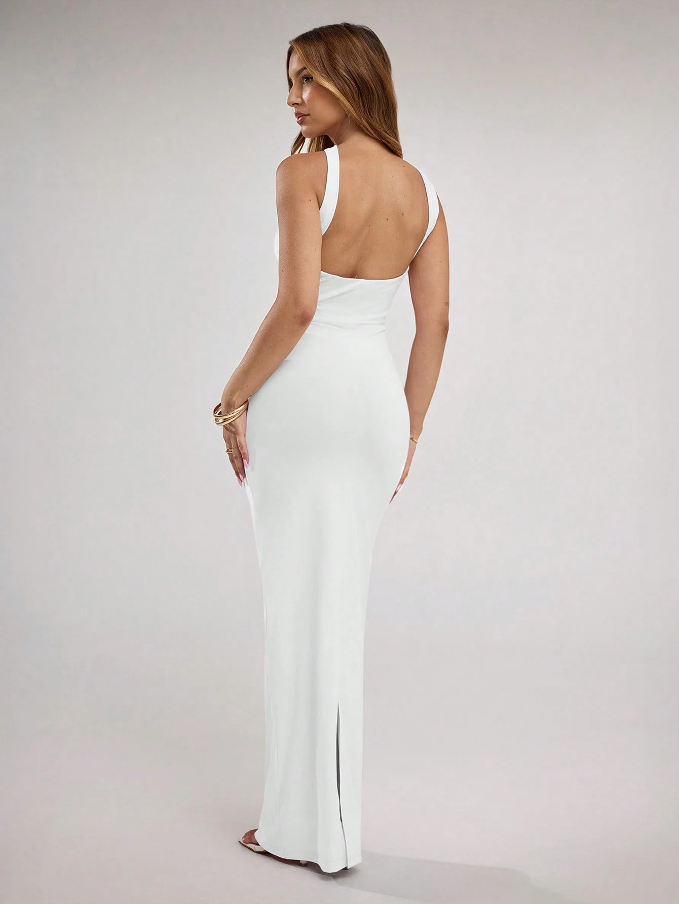 Robe fourreau élégante à col ras-du-cou de couleur unie pour femme — vue 5
