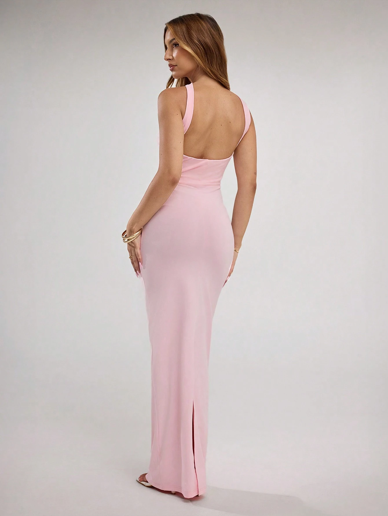Robe fourreau élégante à col ras-du-cou de couleur unie pour femme — vue 7