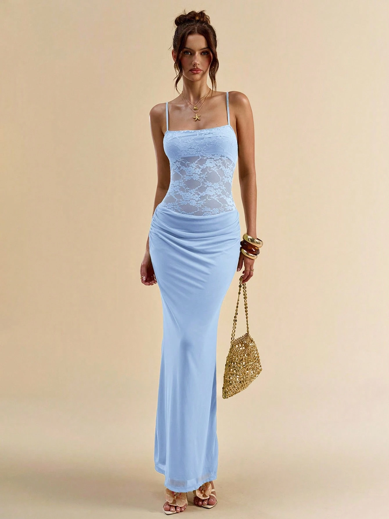 Robe moulante d'été sexy pour vacances en dentelle avec empiècements — vue 8