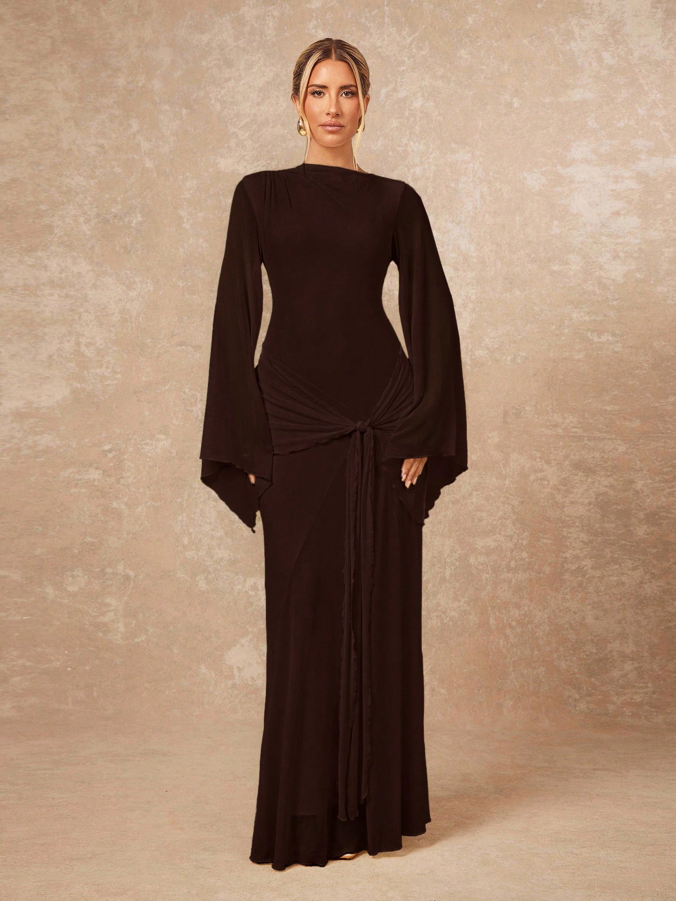 Lumalex Robe ample et transparente pour femmes avec ceinture nouée et manches fluides — vue 6