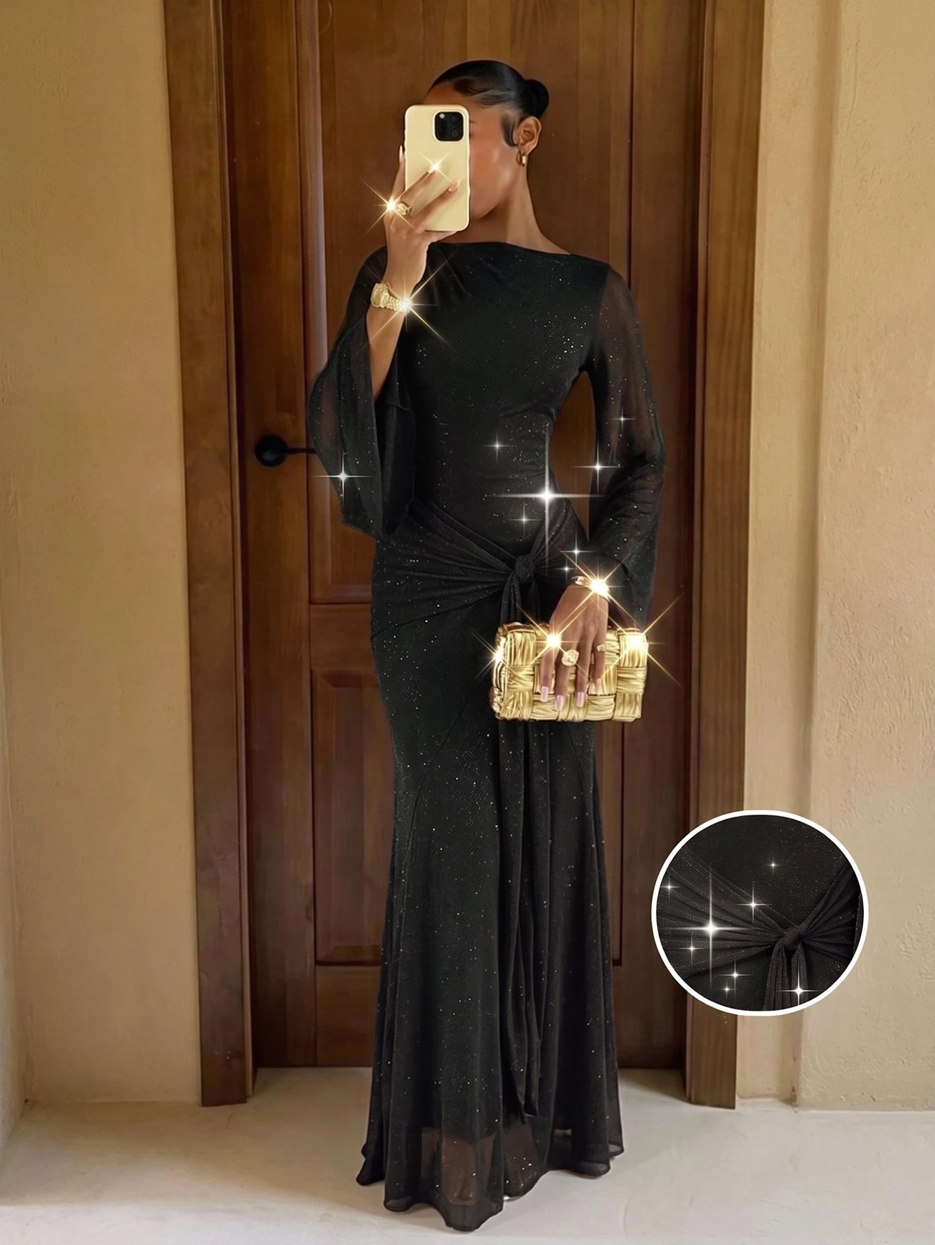 Lumalex Robe ample et transparente pour femmes avec ceinture nouée et manches fluides — vue 2