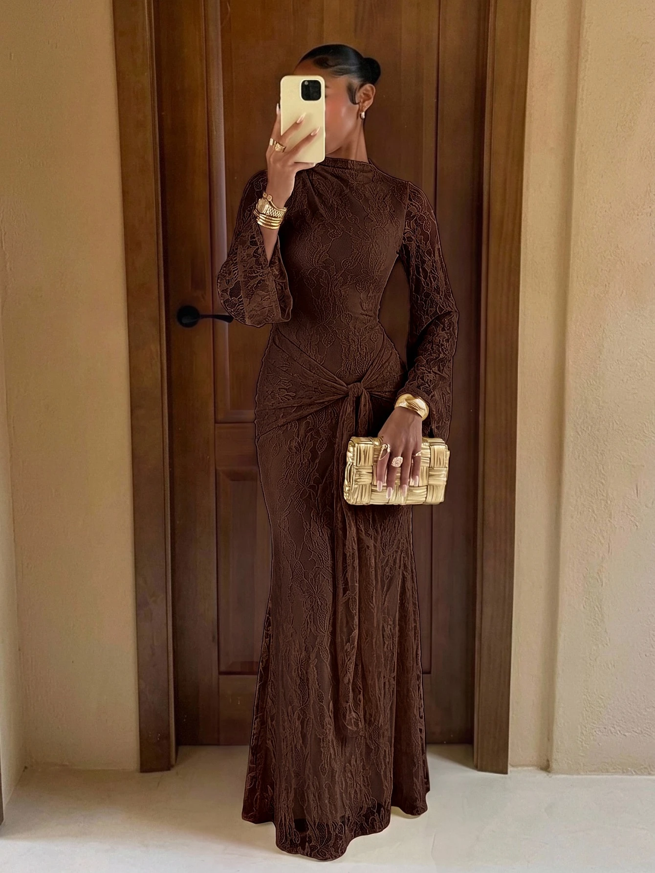 Lumalex Robe ample et transparente pour femmes avec ceinture nouée et manches fluides — vue 4