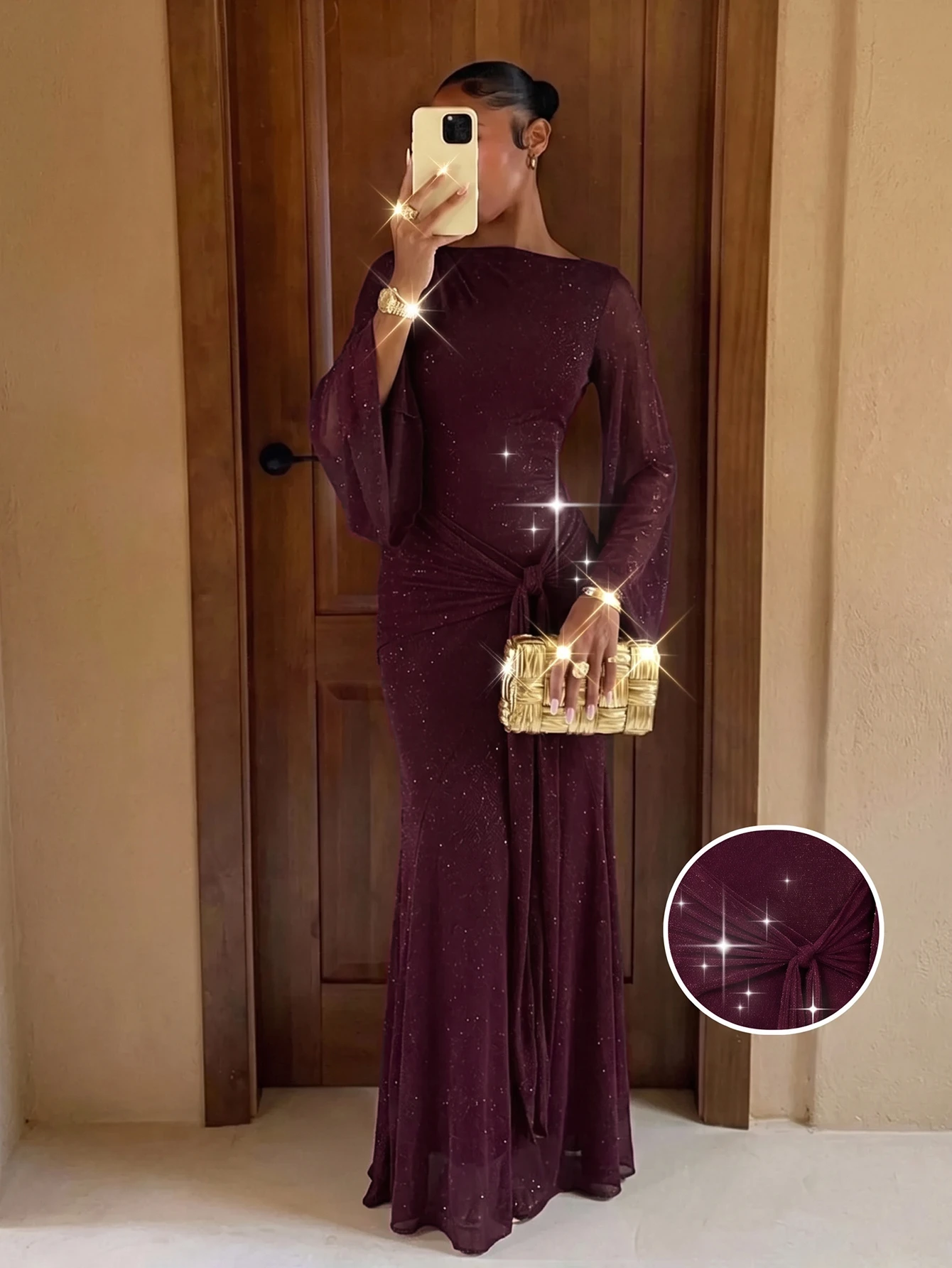 Lumalex Robe ample et transparente pour femmes avec ceinture nouée et manches fluides — vue 9