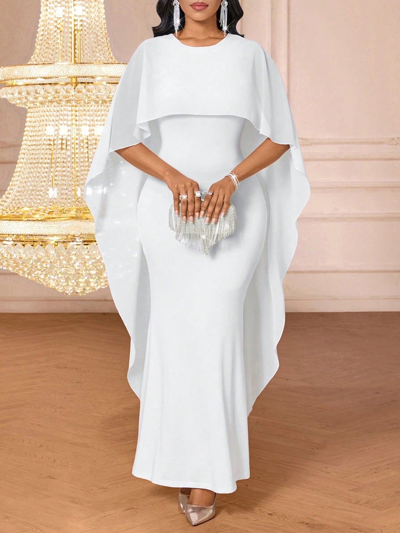 Lady Robe poncho minimaliste de tous les jours à couleur unie pour femmes