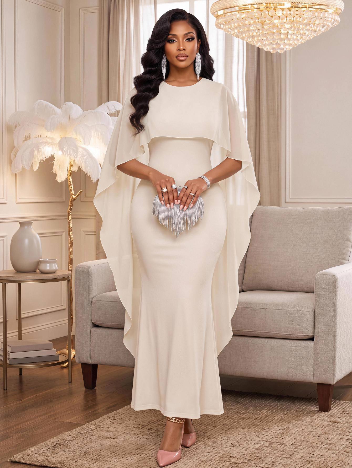 Lady Robe poncho minimaliste de tous les jours à couleur unie pour femmes — vue 2