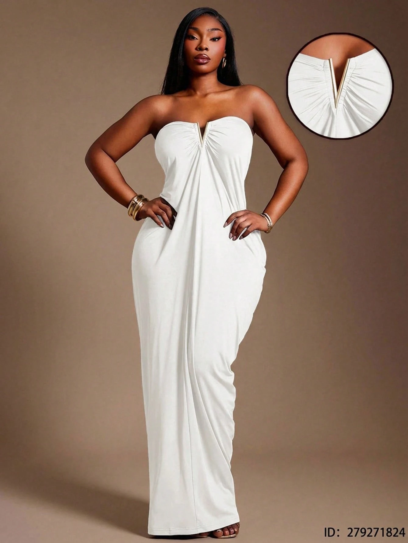 Radiana Robe longue noire élégante grande taille sans bretelles et sans manches avec — vue 3