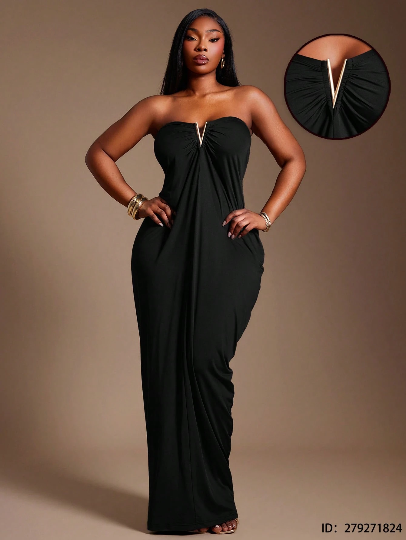 Radiana Robe longue noire élégante grande taille sans bretelles et sans manches avec