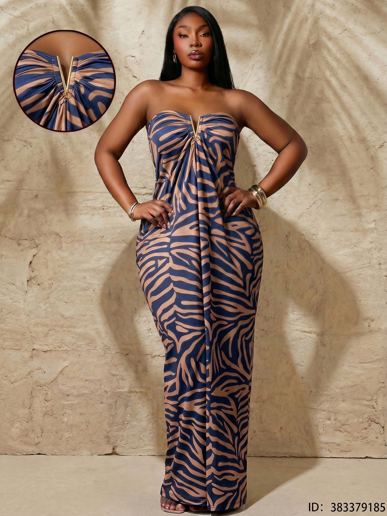 Radiana Robe longue noire élégante grande taille sans bretelles et sans manches avec — vue 2