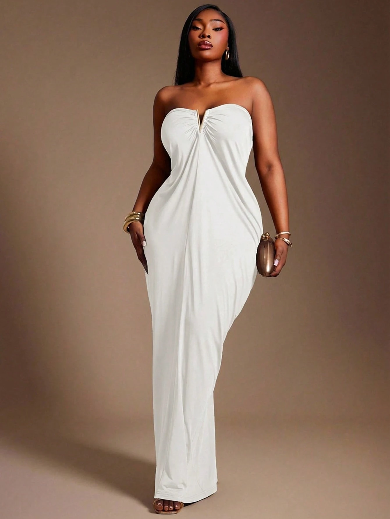 Radiana Robe longue noire élégante grande taille sans bretelles et sans manches avec — vue 11