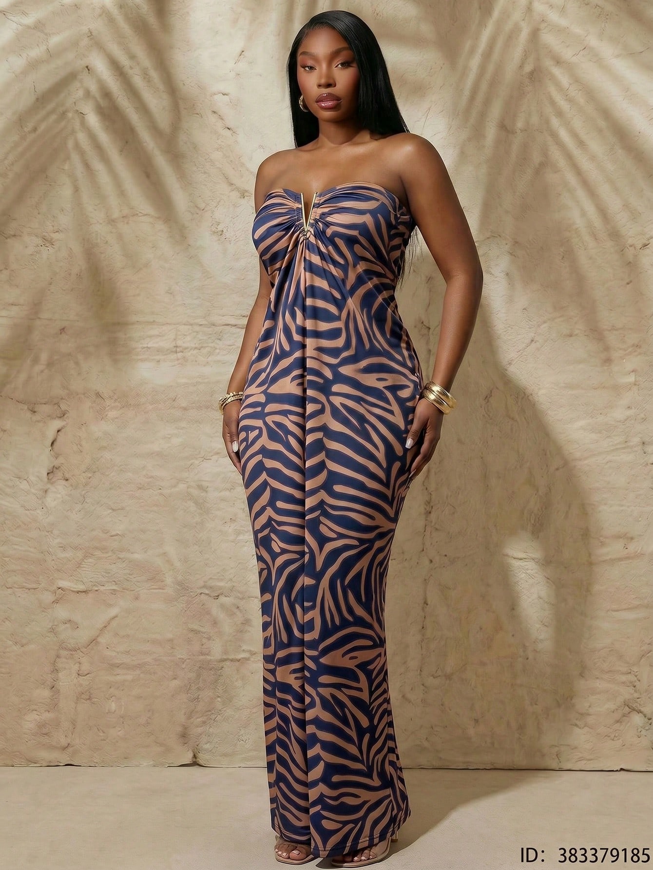 Radiana Robe longue noire élégante grande taille sans bretelles et sans manches avec — vue 10