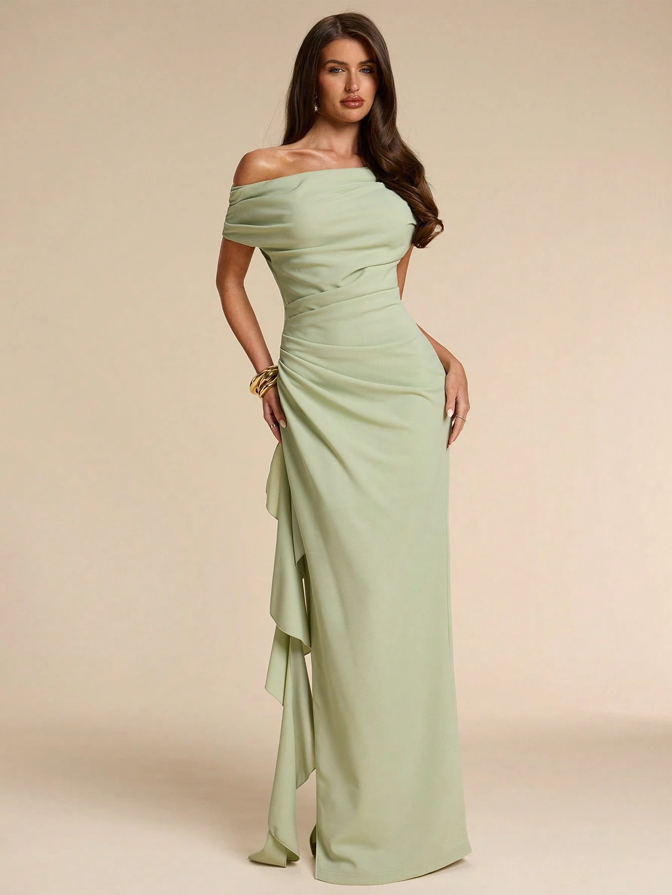 Robe de soirée élégante pour femme, de couleur unie, drapée de manière