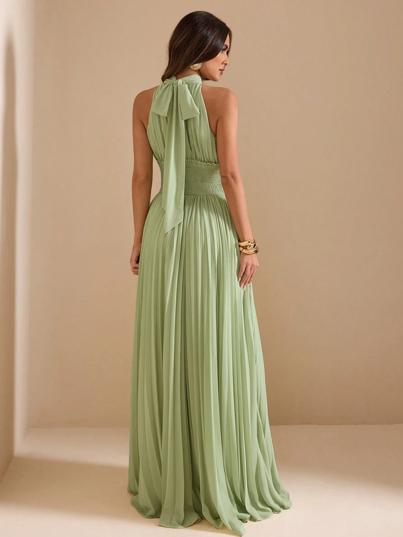 Robe à volants à la taille et au col vert, style romantique français pour les — vue 8