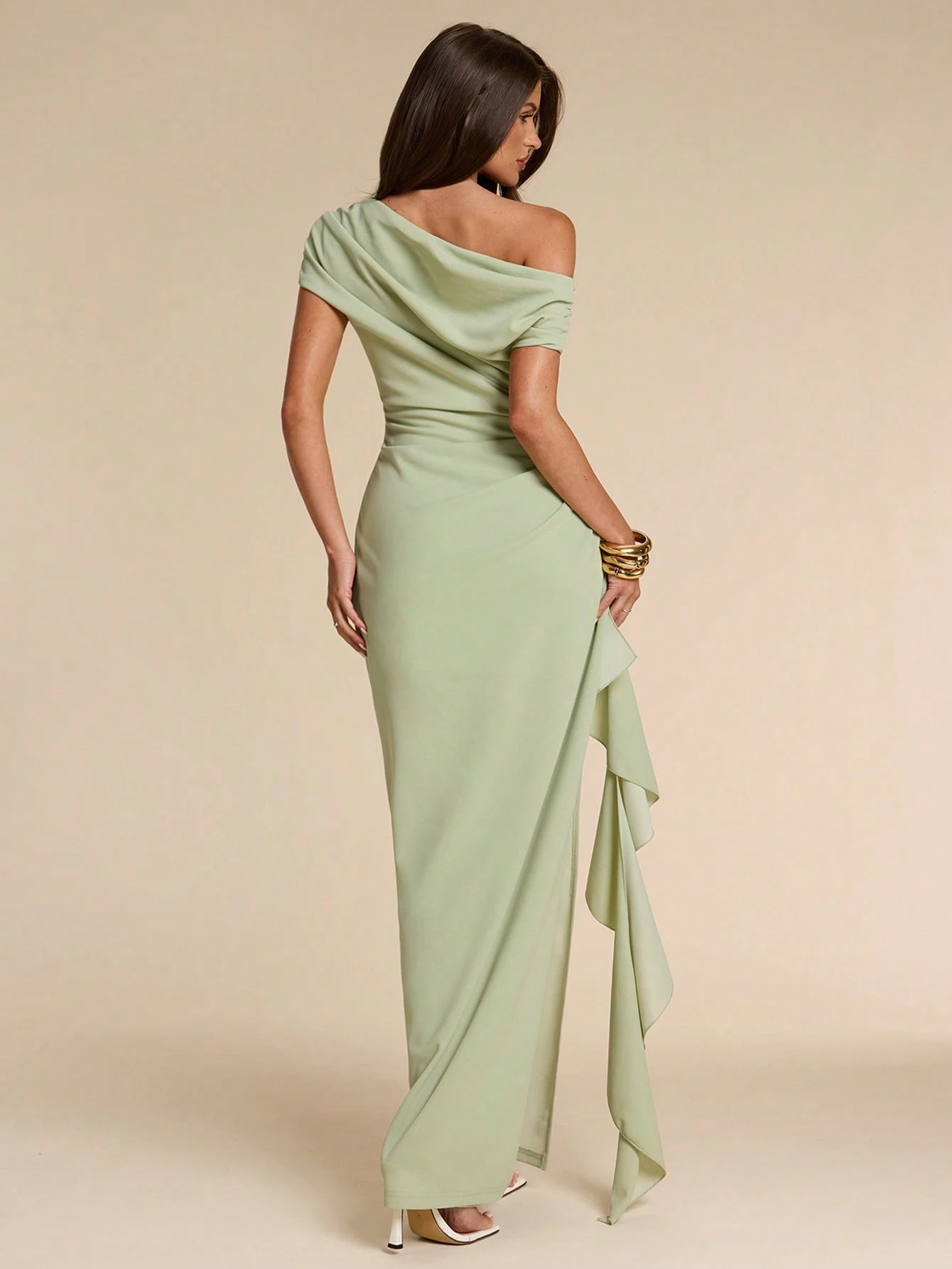 Robe de soirée élégante pour femme, de couleur unie, drapée de manière — vue 11