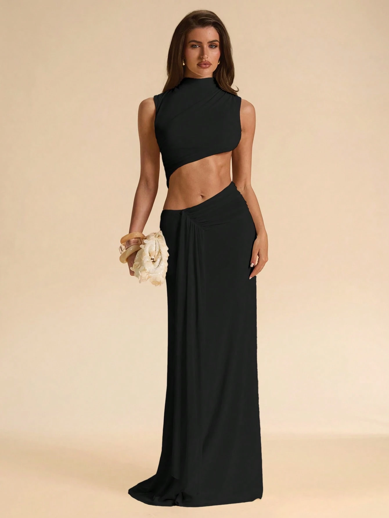 Robe longue asymétrique sans manches et sans dos en maille, élégante pour la — vue 3