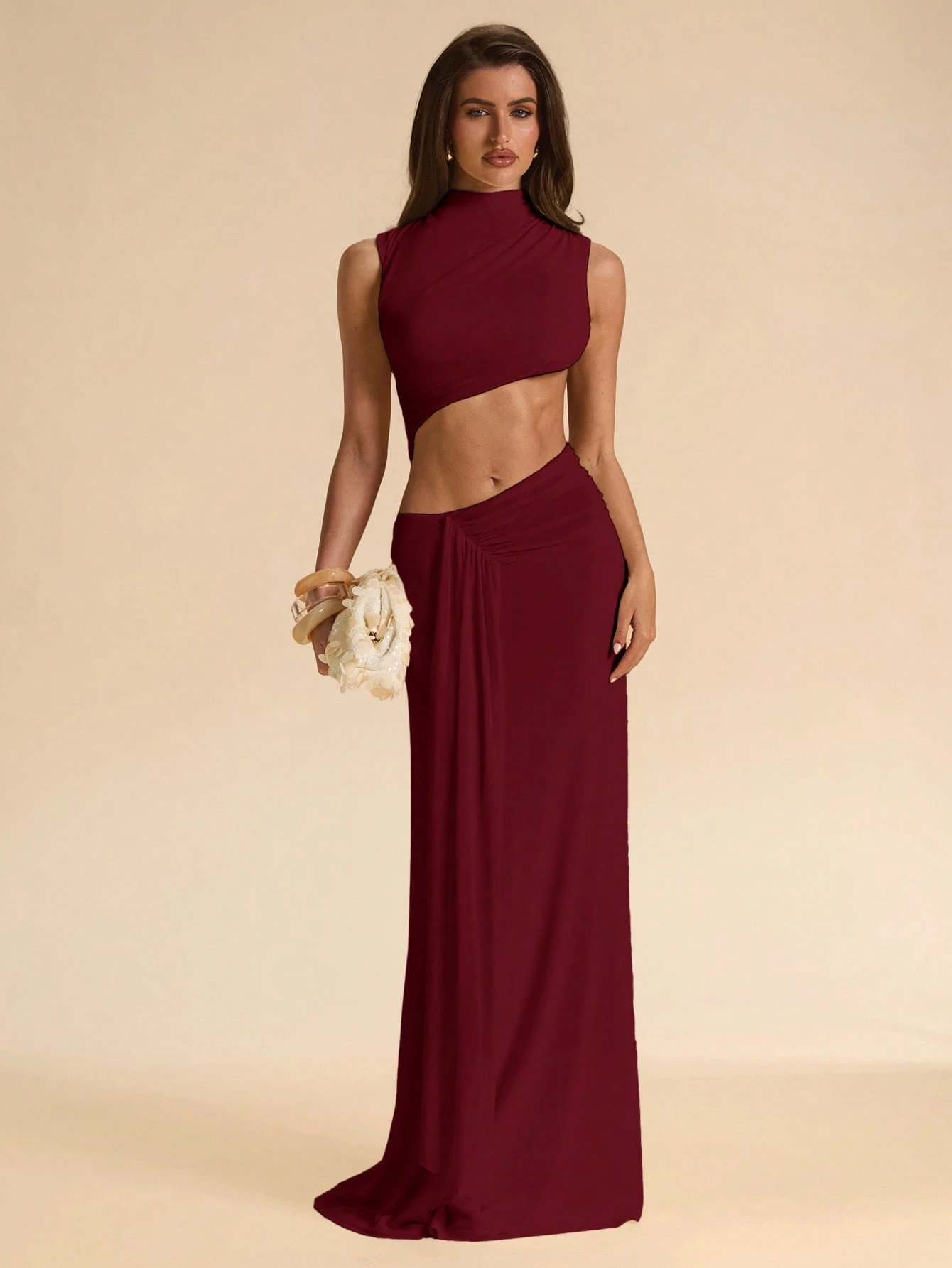 Robe longue asymétrique sans manches et sans dos en maille, élégante pour la — vue 4