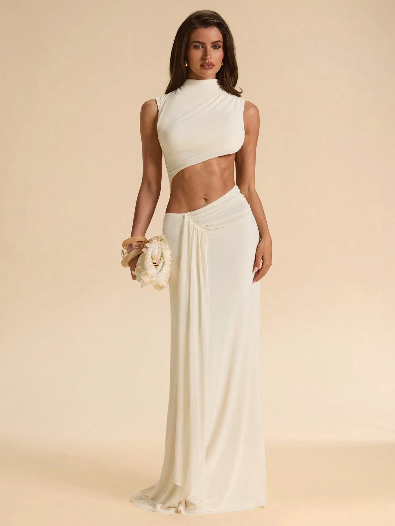 Robe longue asymétrique sans manches et sans dos en maille, élégante pour la