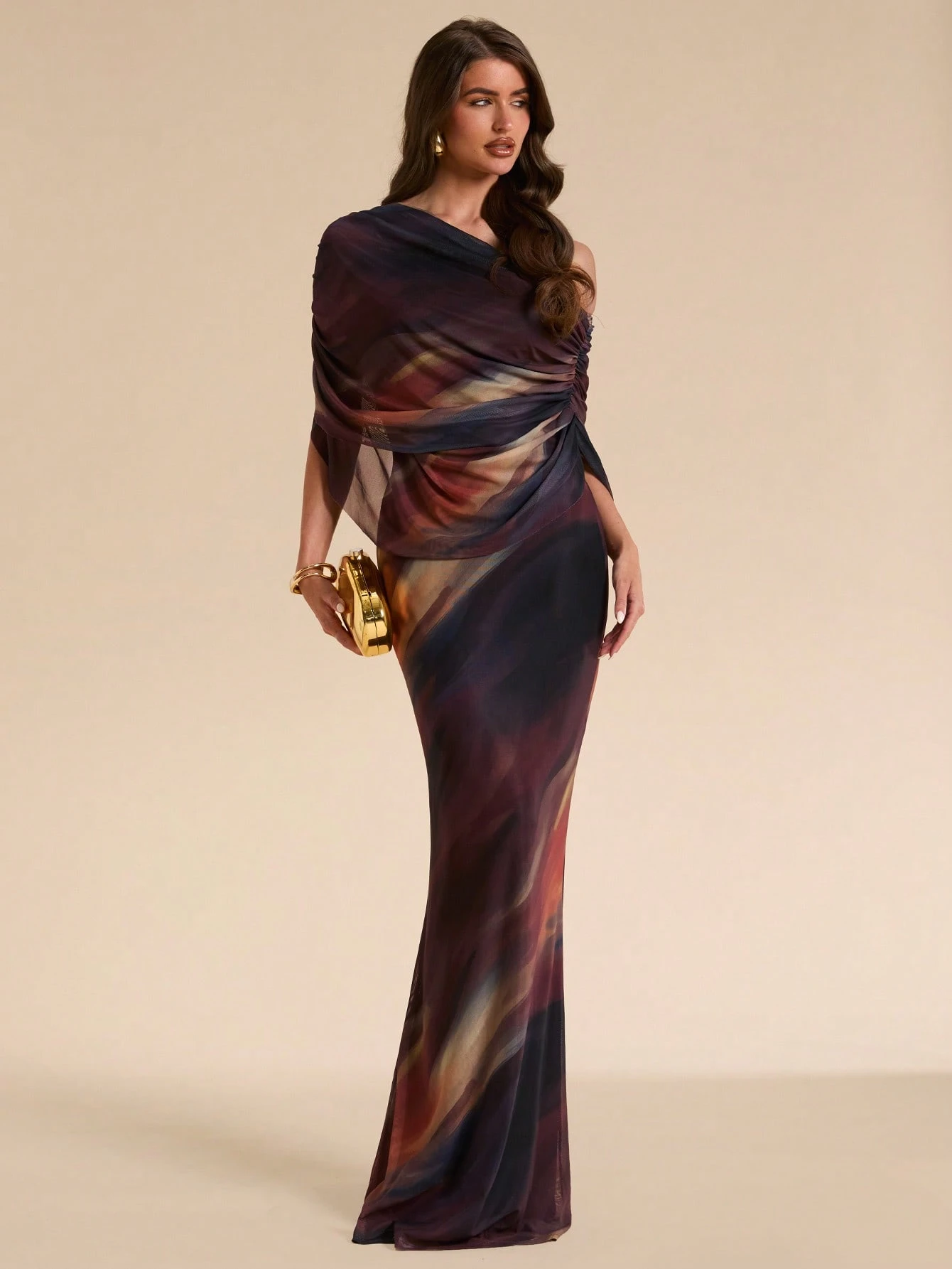 Robe élégante ajustée à épaules dénudées et froncée vert menthe, Robe élégante — vue 3