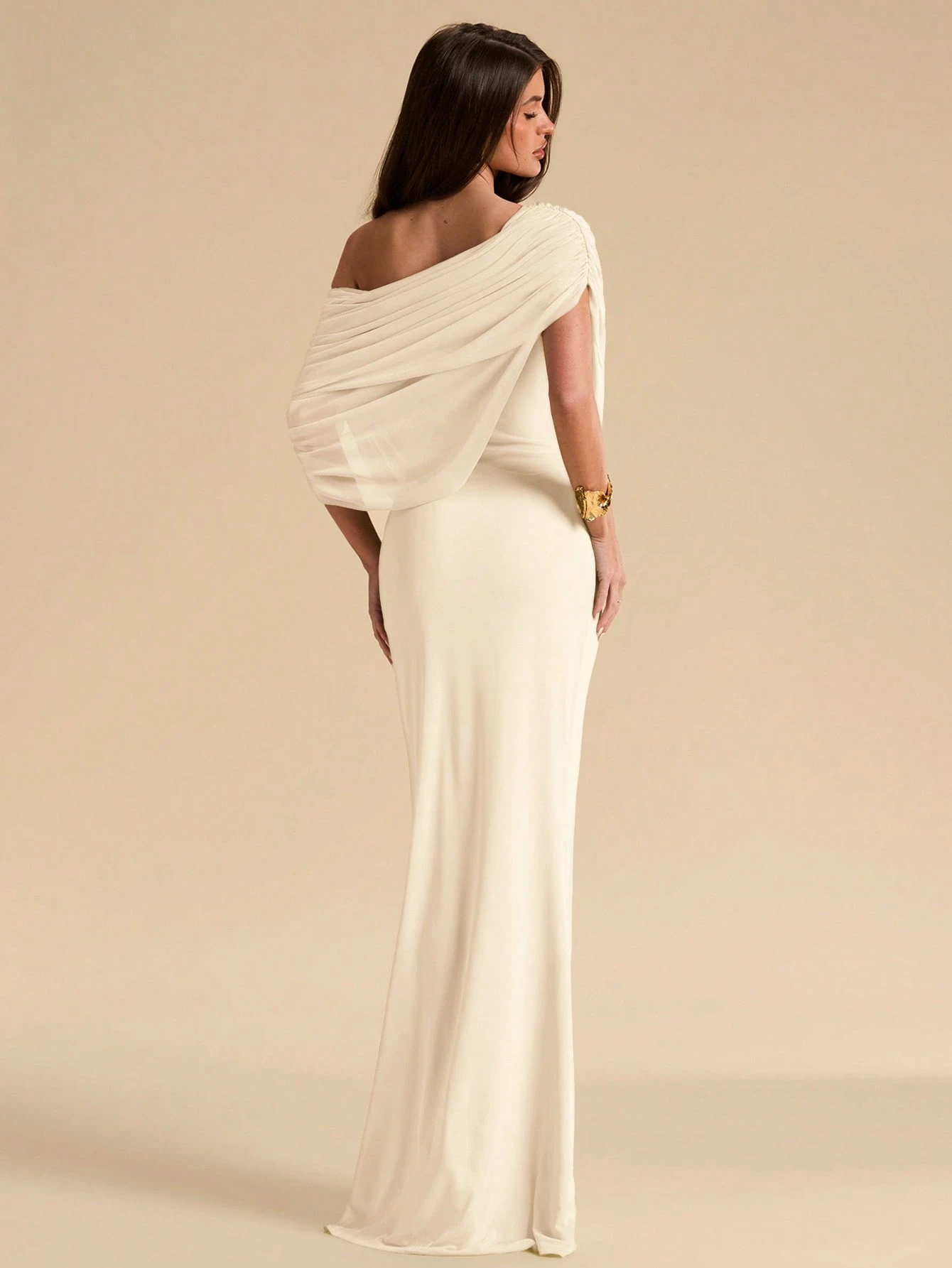 Robe élégante ajustée à épaules dénudées et froncée vert menthe, Robe élégante — vue 2