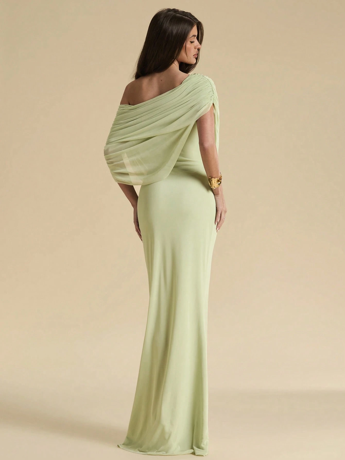 Robe élégante ajustée à épaules dénudées et froncée vert menthe, Robe élégante — vue 5