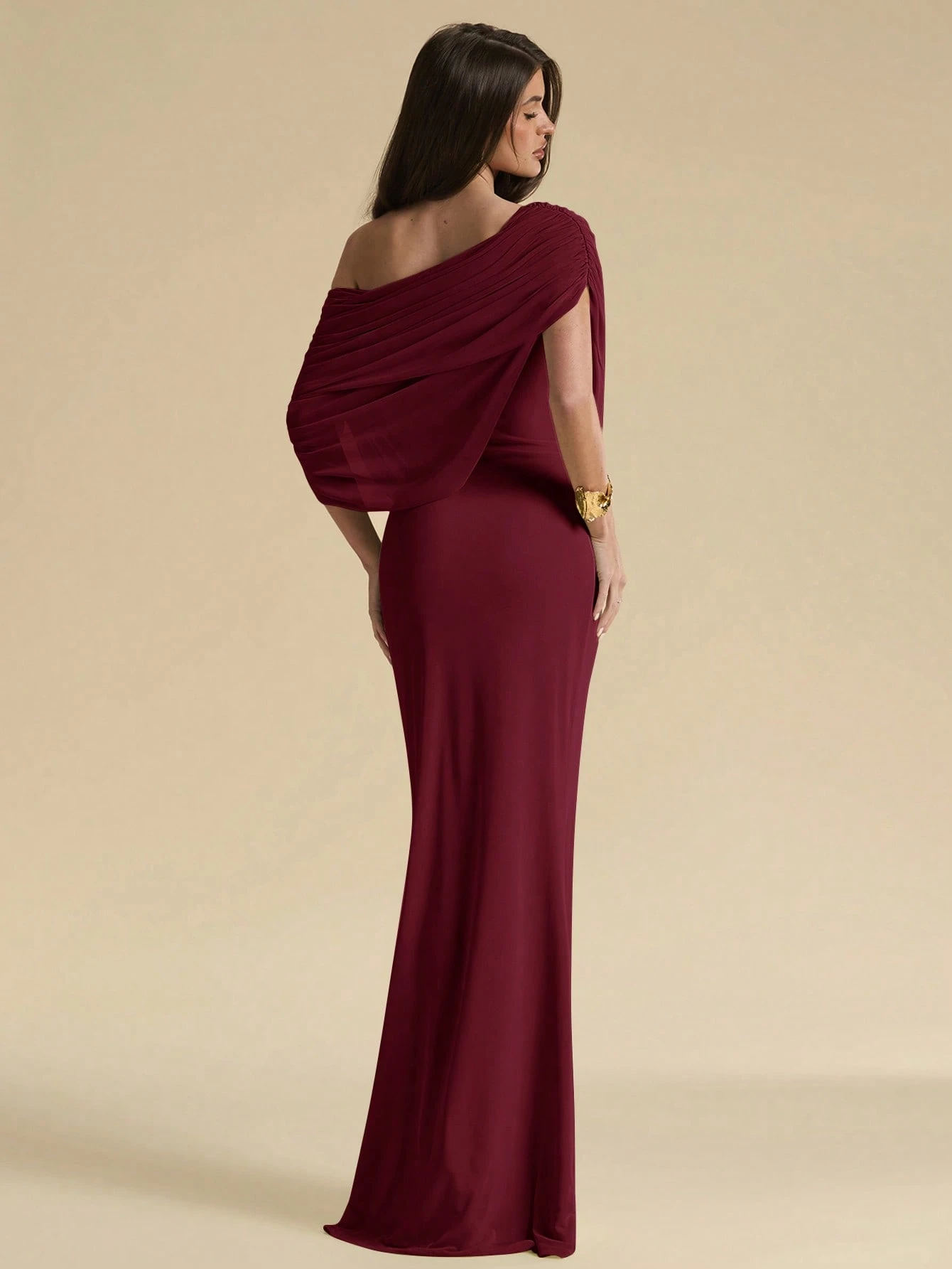 Robe élégante ajustée à épaules dénudées et froncée vert menthe, Robe élégante — vue 4