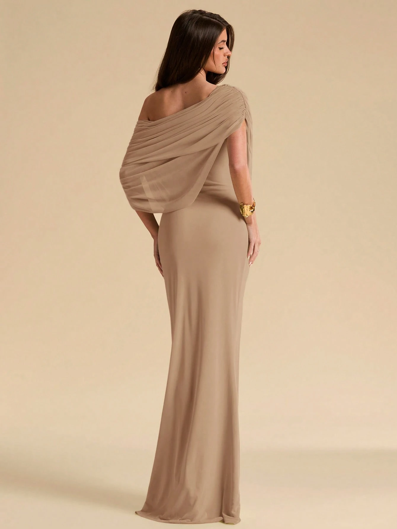 Robe élégante ajustée à épaules dénudées et froncée vert menthe, Robe élégante — vue 6