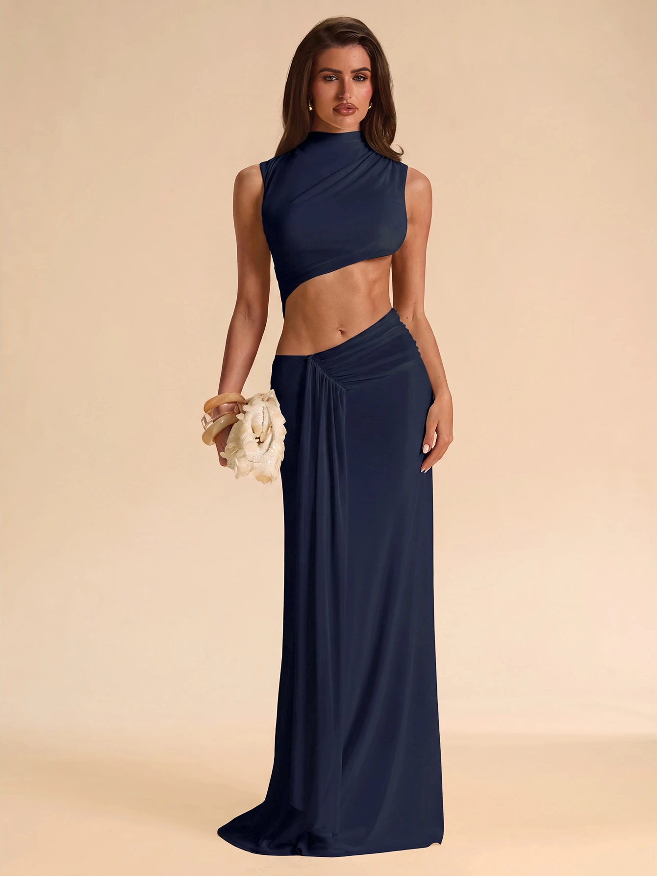 Robe longue asymétrique sans manches et sans dos en maille, élégante pour la — vue 7