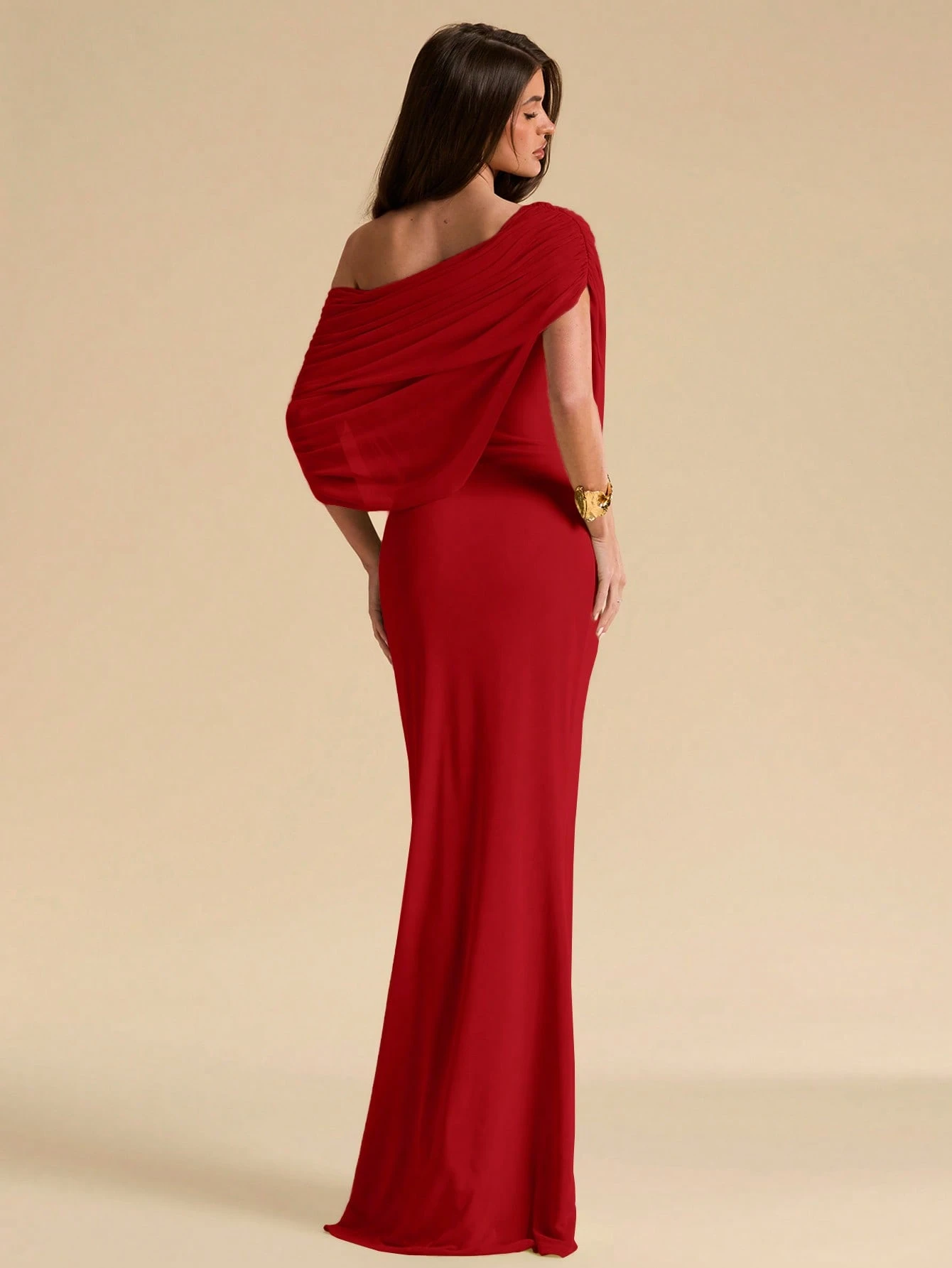 Robe élégante ajustée à épaules dénudées et froncée vert menthe, Robe élégante — vue 8