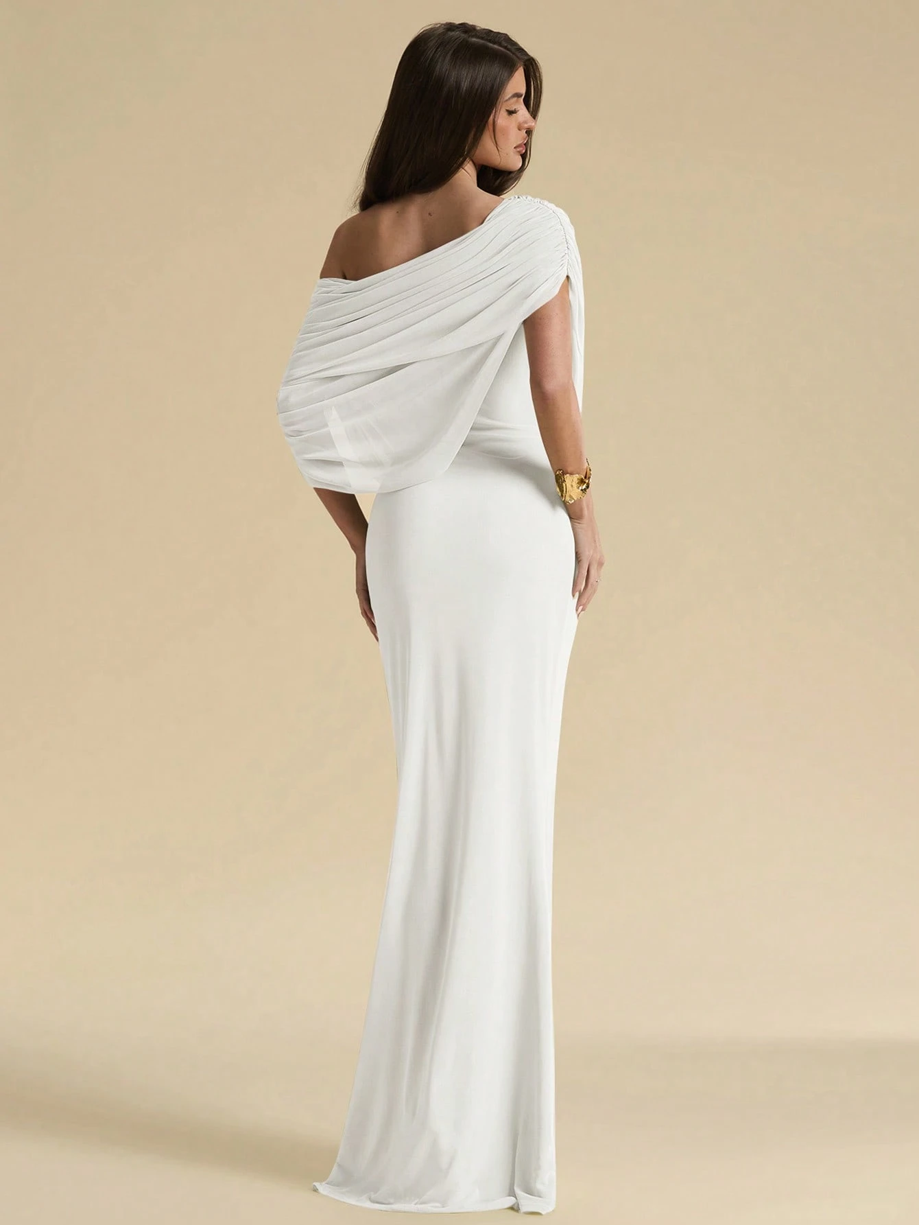 Robe élégante ajustée à épaules dénudées et froncée vert menthe, Robe élégante — vue 9