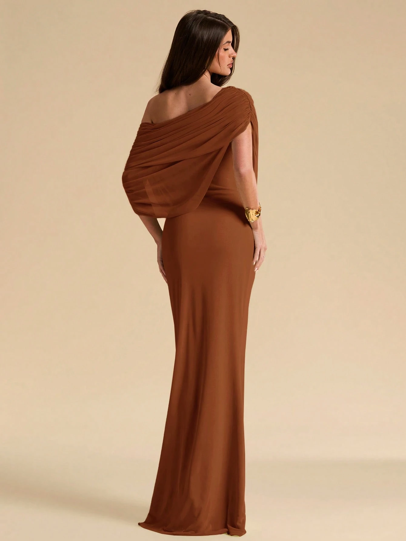 Robe élégante ajustée à épaules dénudées et froncée vert menthe, Robe élégante — vue 12