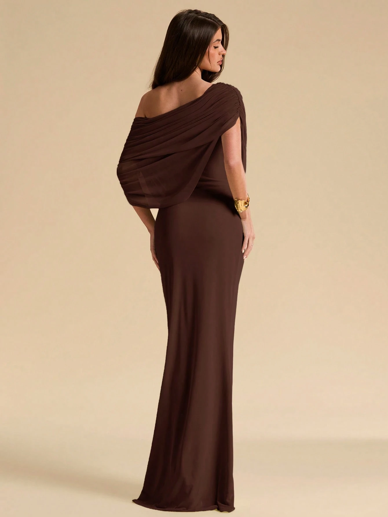 Robe élégante ajustée à épaules dénudées et froncée vert menthe, Robe élégante — vue 13