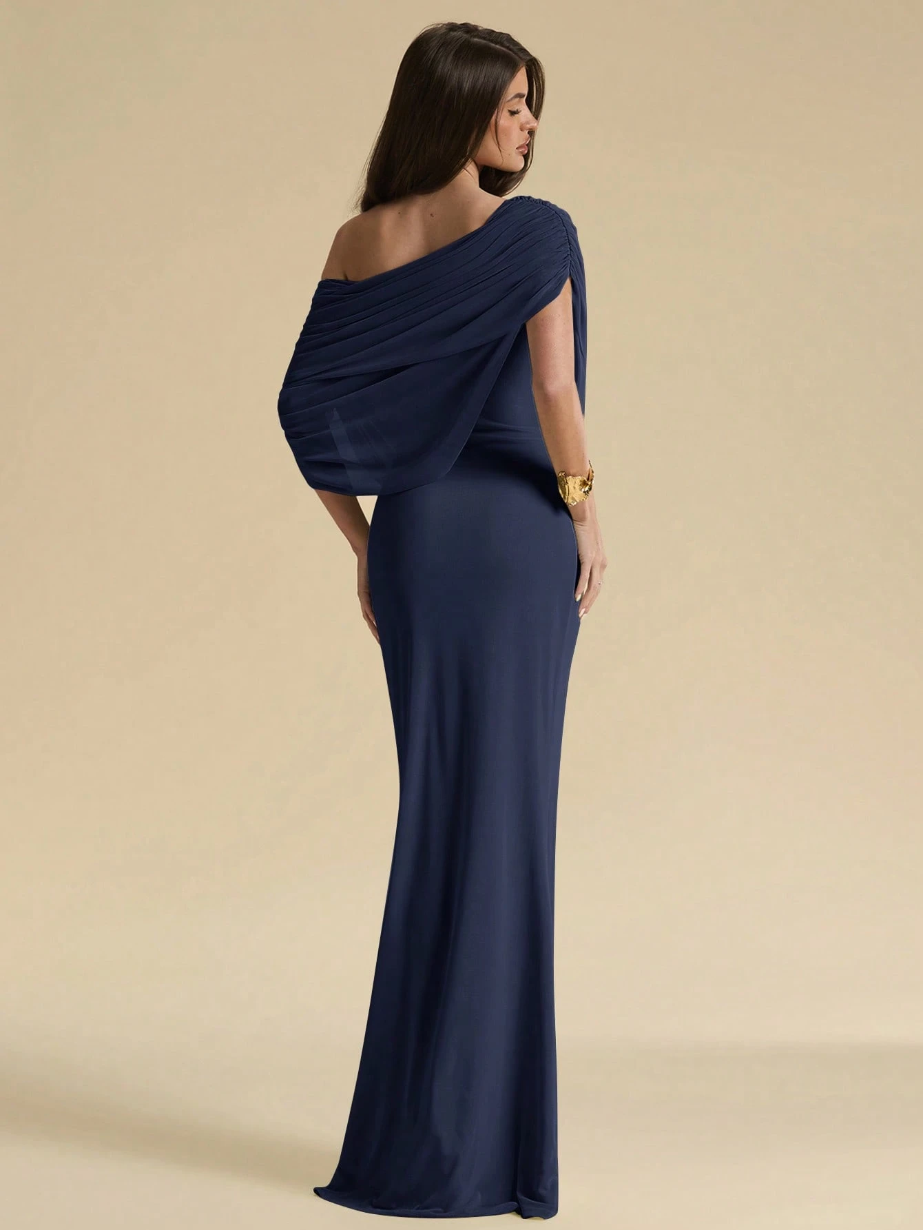 Robe élégante ajustée à épaules dénudées et froncée vert menthe, Robe élégante — vue 15