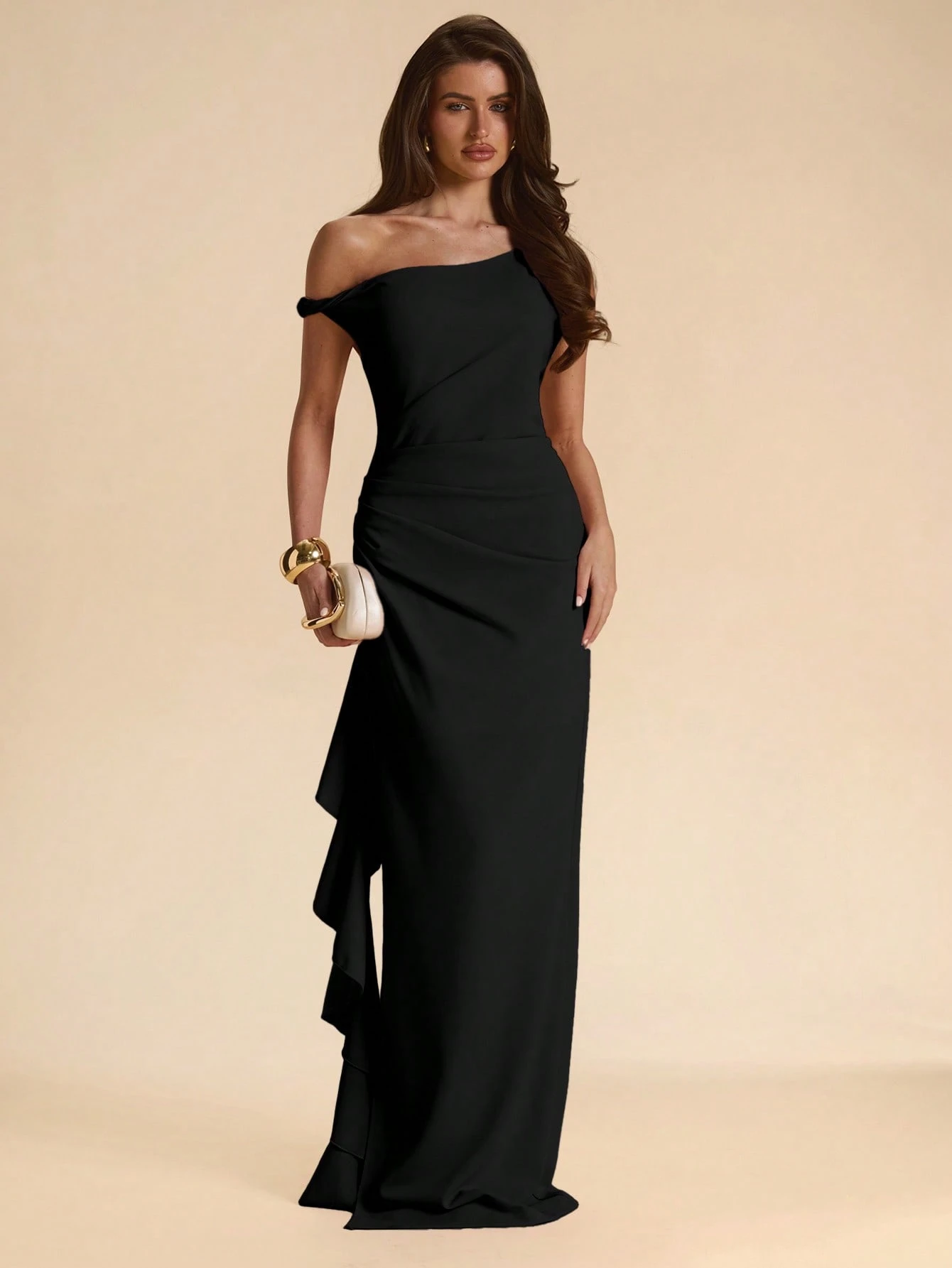 Robe longue de demoiselle d'honneur cocktail bleu clair, élégante, tropicale — vue 3