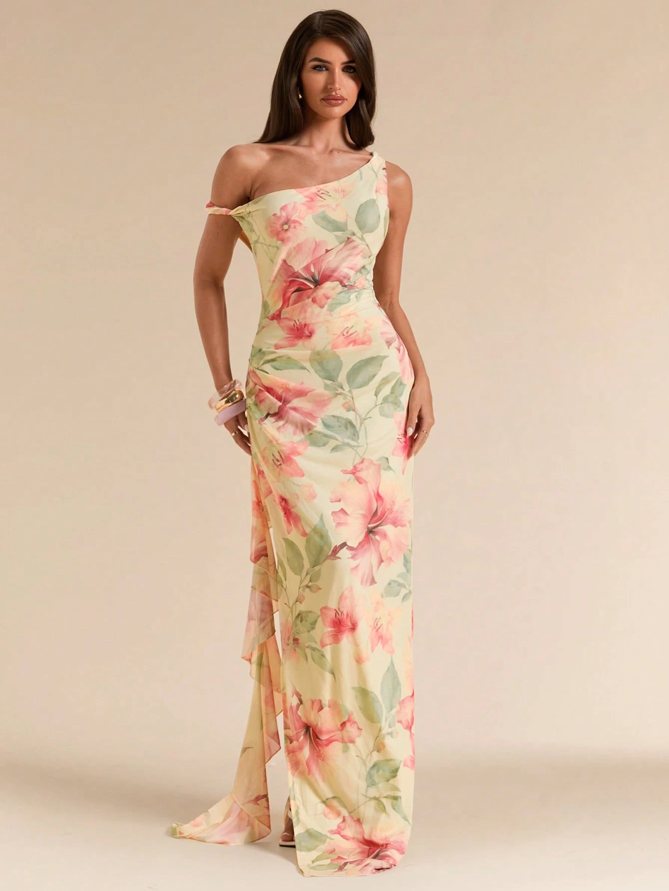 Robe longue de demoiselle d'honneur cocktail bleu clair, élégante, tropicale — vue 20