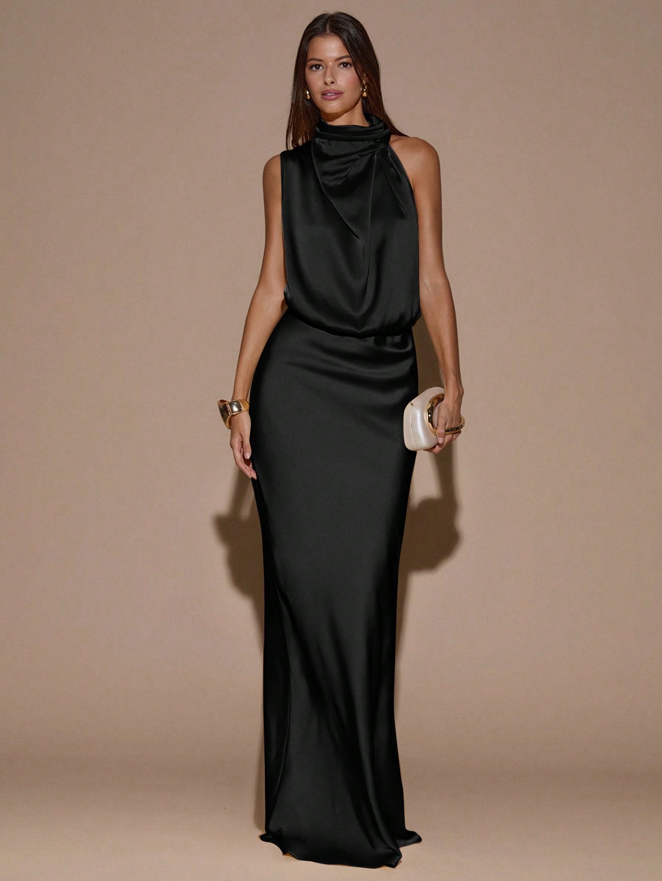 Robe élégante asymétrique sans manches jaune crème, robe de soirée minimaliste — vue 4