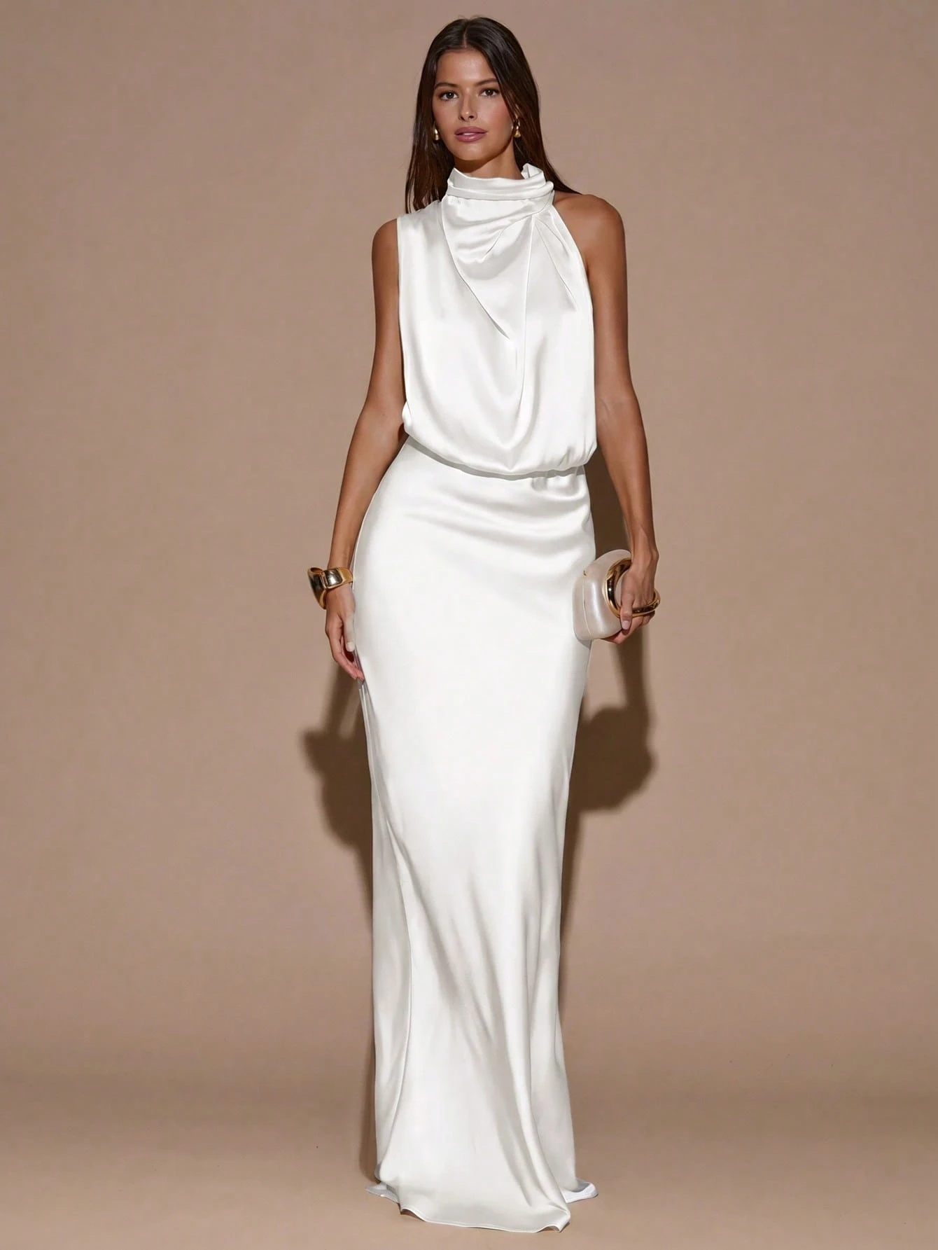 Robe élégante asymétrique sans manches jaune crème, robe de soirée minimaliste — vue 7