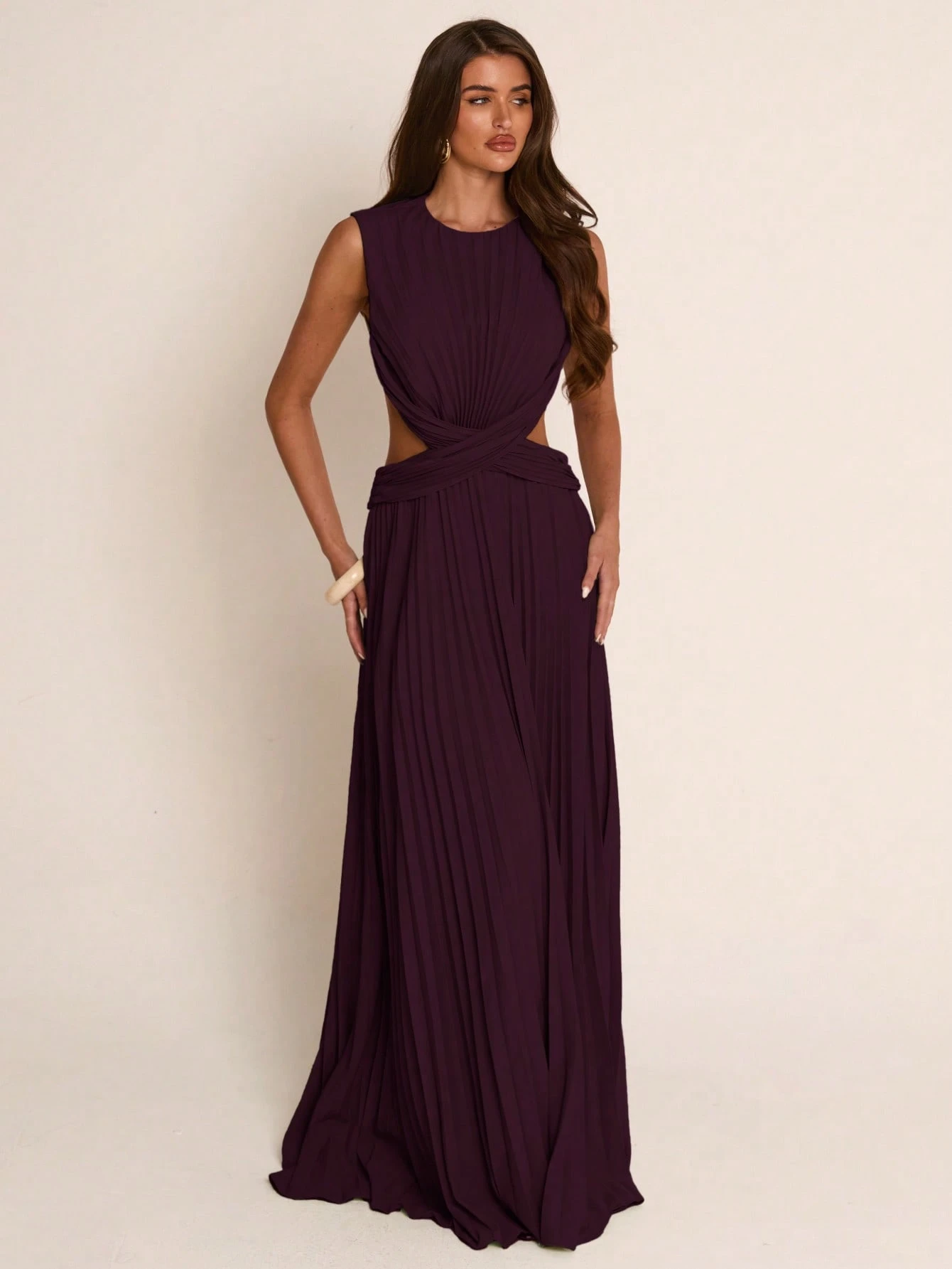 Robe de soirée plissée torsadée ajourée vert clair printemps/été, robe longue — vue 2