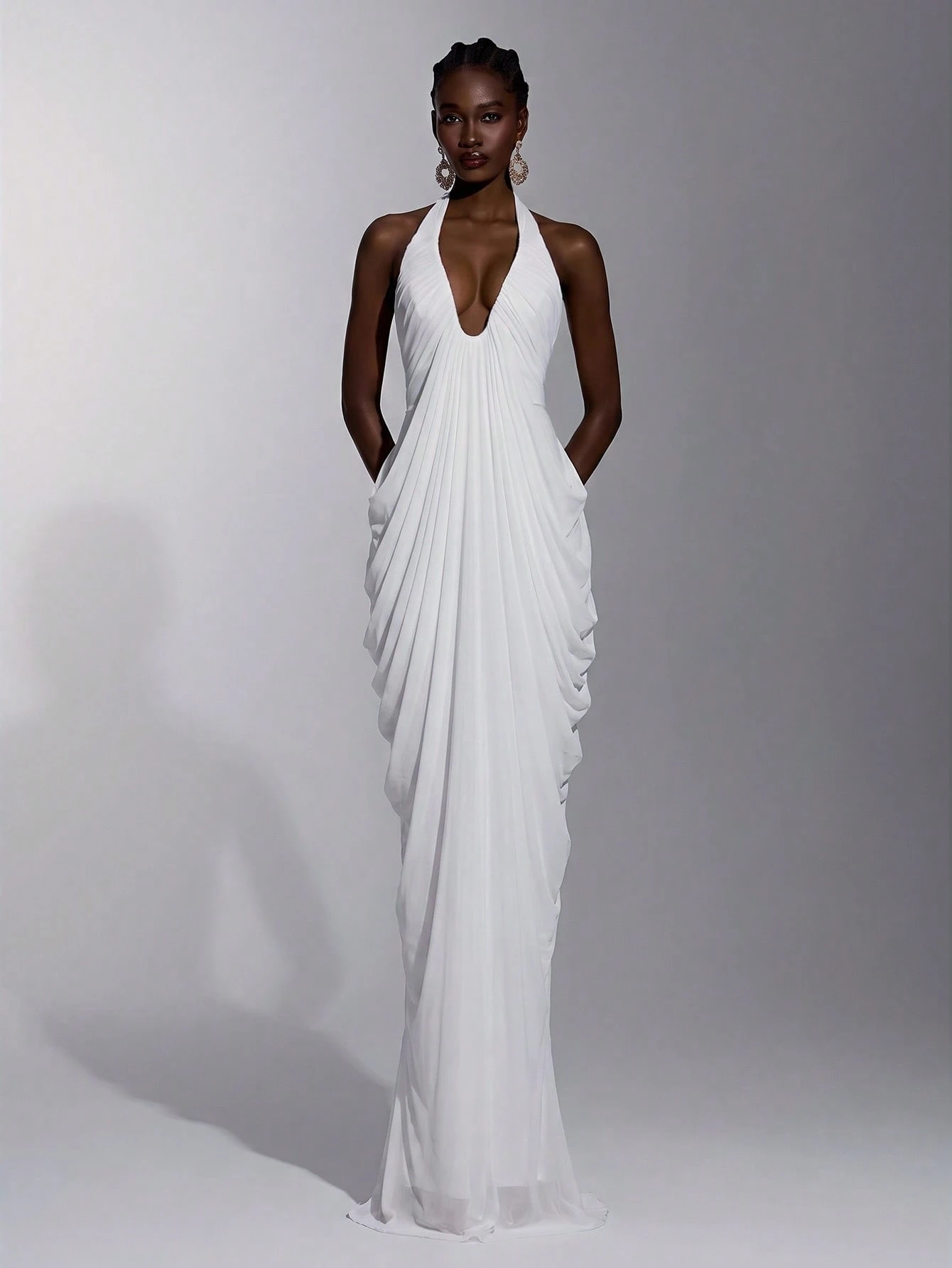 Elitara Robe de soirée longue élégante romantique minimaliste mode blanche en maille