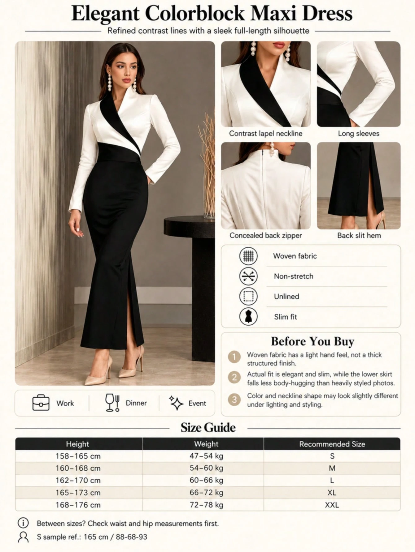 Robe de mode minimaliste élégante à blocs de couleurs pour femmes, manches longues, — vue 6