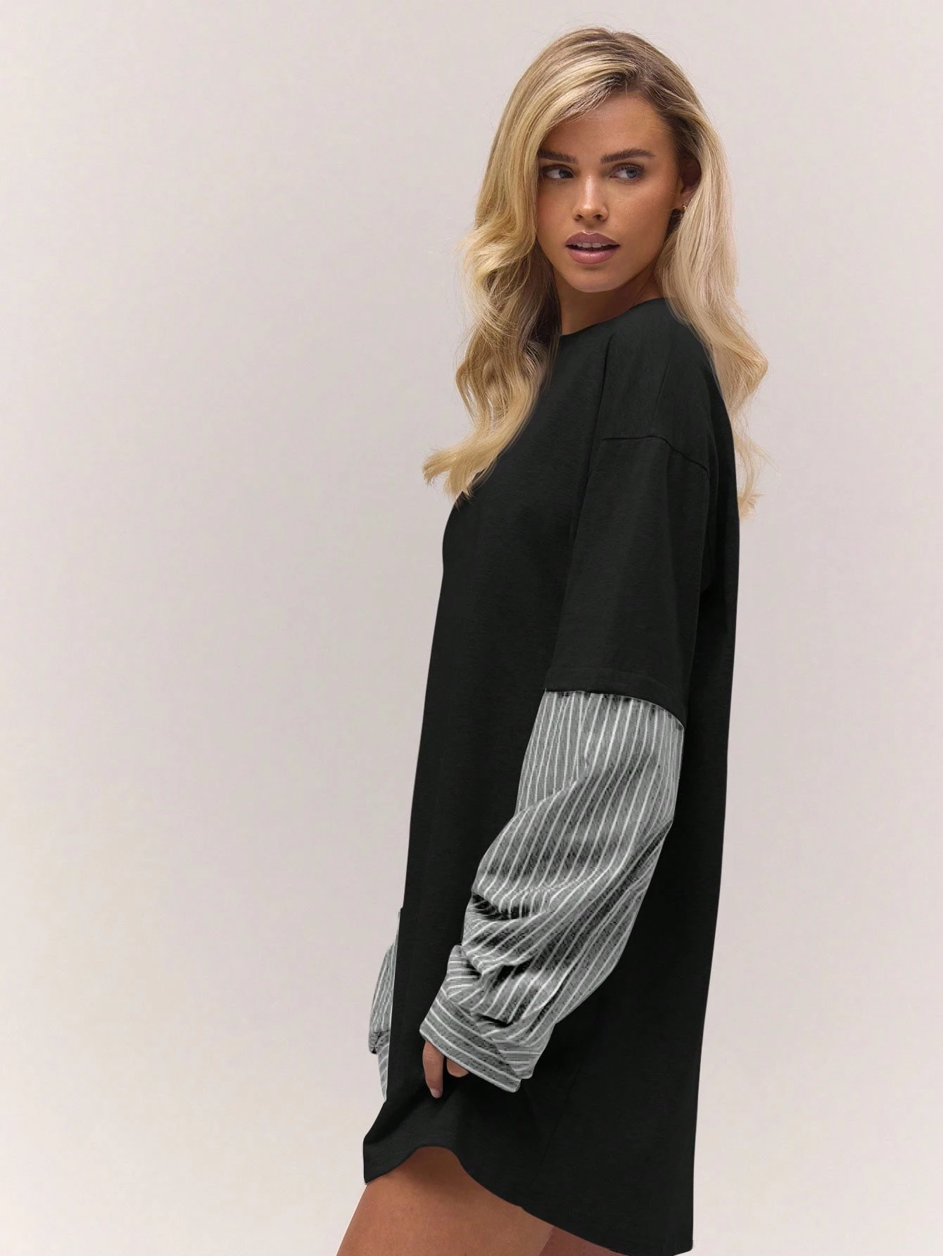 MUSERA Robe T-shirt à manches courtes rayée surdimensionnée superposée, mignonne, — vue 2