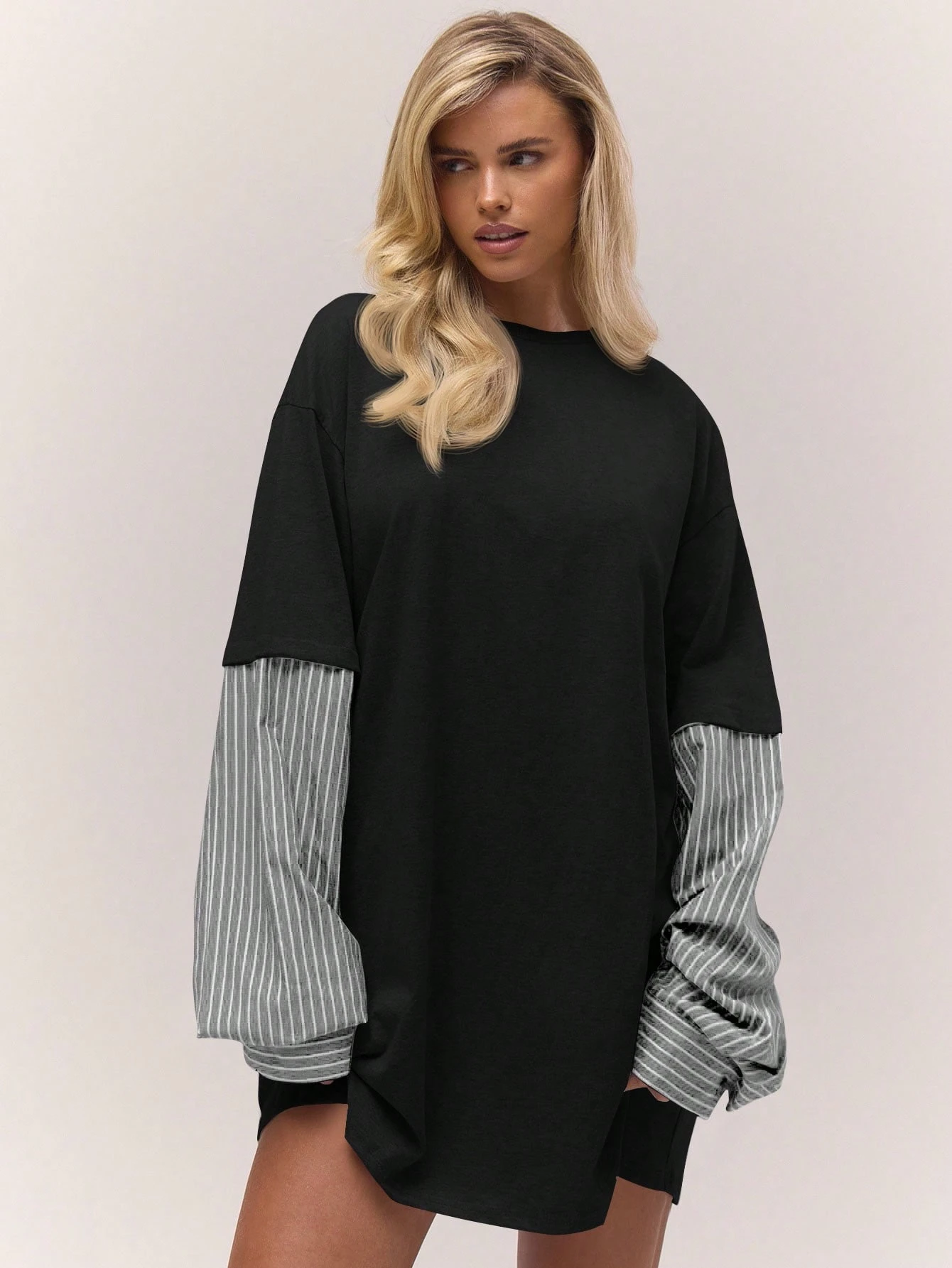 MUSERA Robe T-shirt à manches courtes rayée surdimensionnée superposée, mignonne,