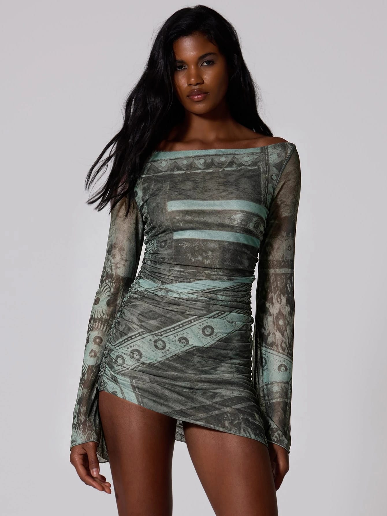 MUSERA Robe mini à épaules dénudées froncée avec imprimé graphique, pour l'été,