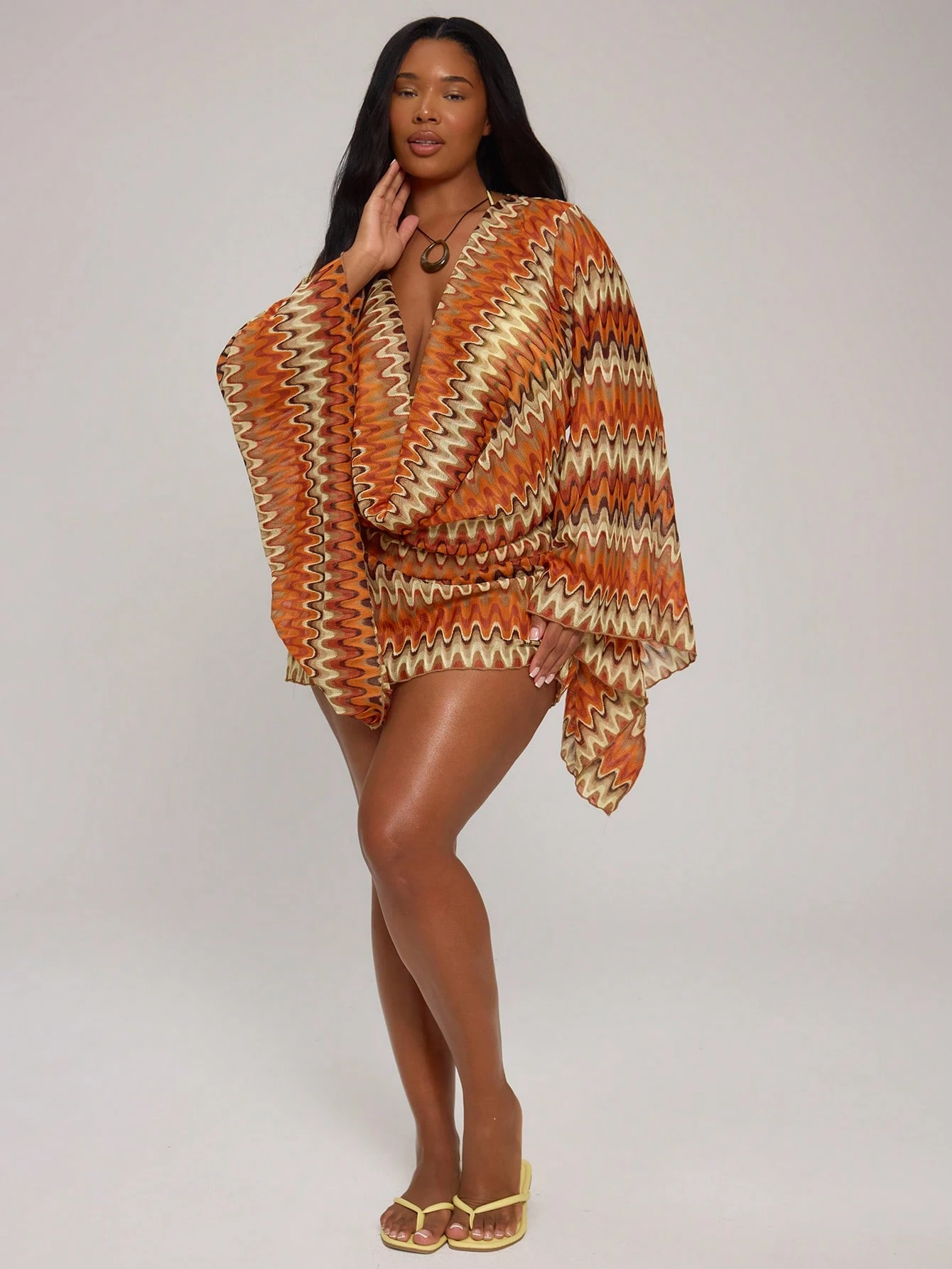 MUSERA Robe mini ajustée à manches longues en tricot crochet rayé avec col roulé, grande — vue 10