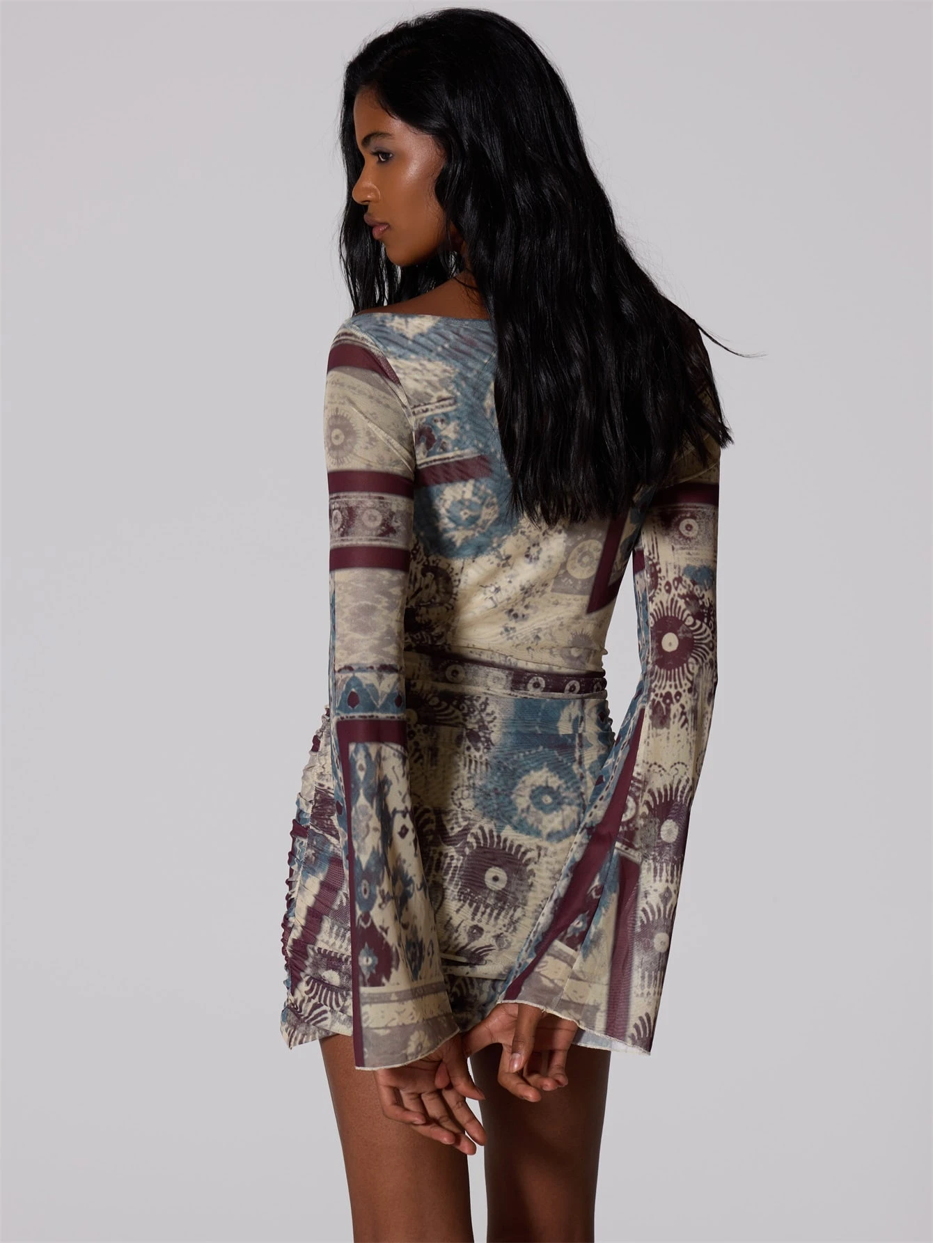 MUSERA Robe mini à épaules dénudées froncée avec imprimé graphique, pour l'été, — vue 10