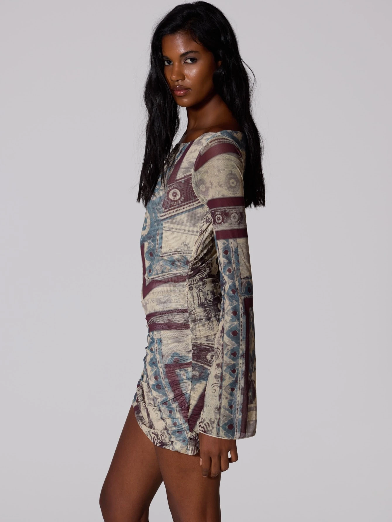 MUSERA Robe mini à épaules dénudées froncée avec imprimé graphique, pour l'été, — vue 9