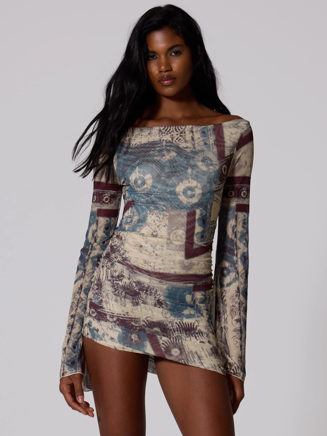MUSERA Robe mini à épaules dénudées froncée avec imprimé graphique, pour l'été, — vue 7