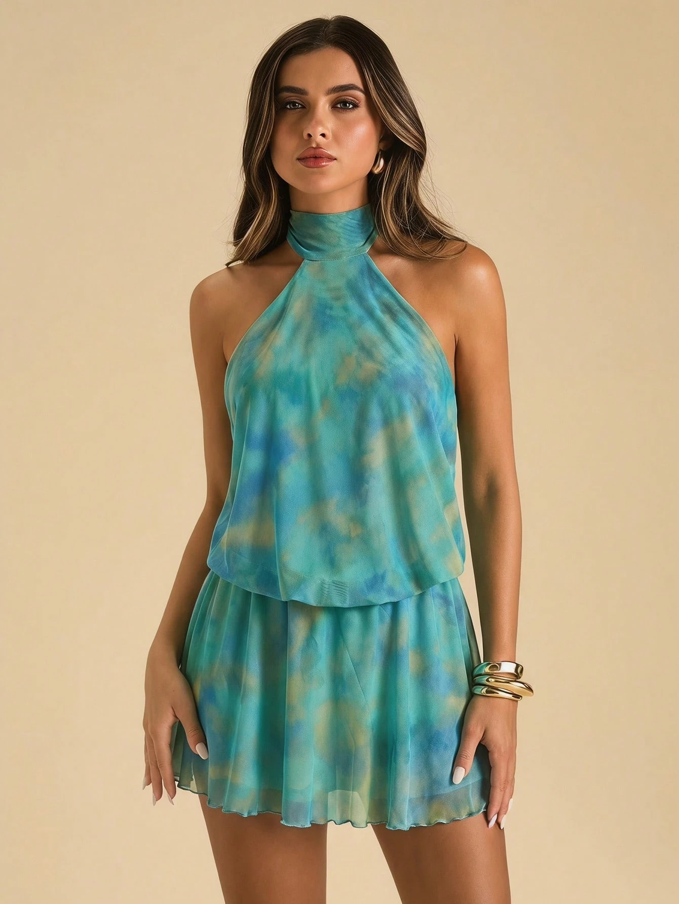 Robe de soirée à la mode pour rendez-vous, col ras-du-cou, couleur unie pour — vue 6