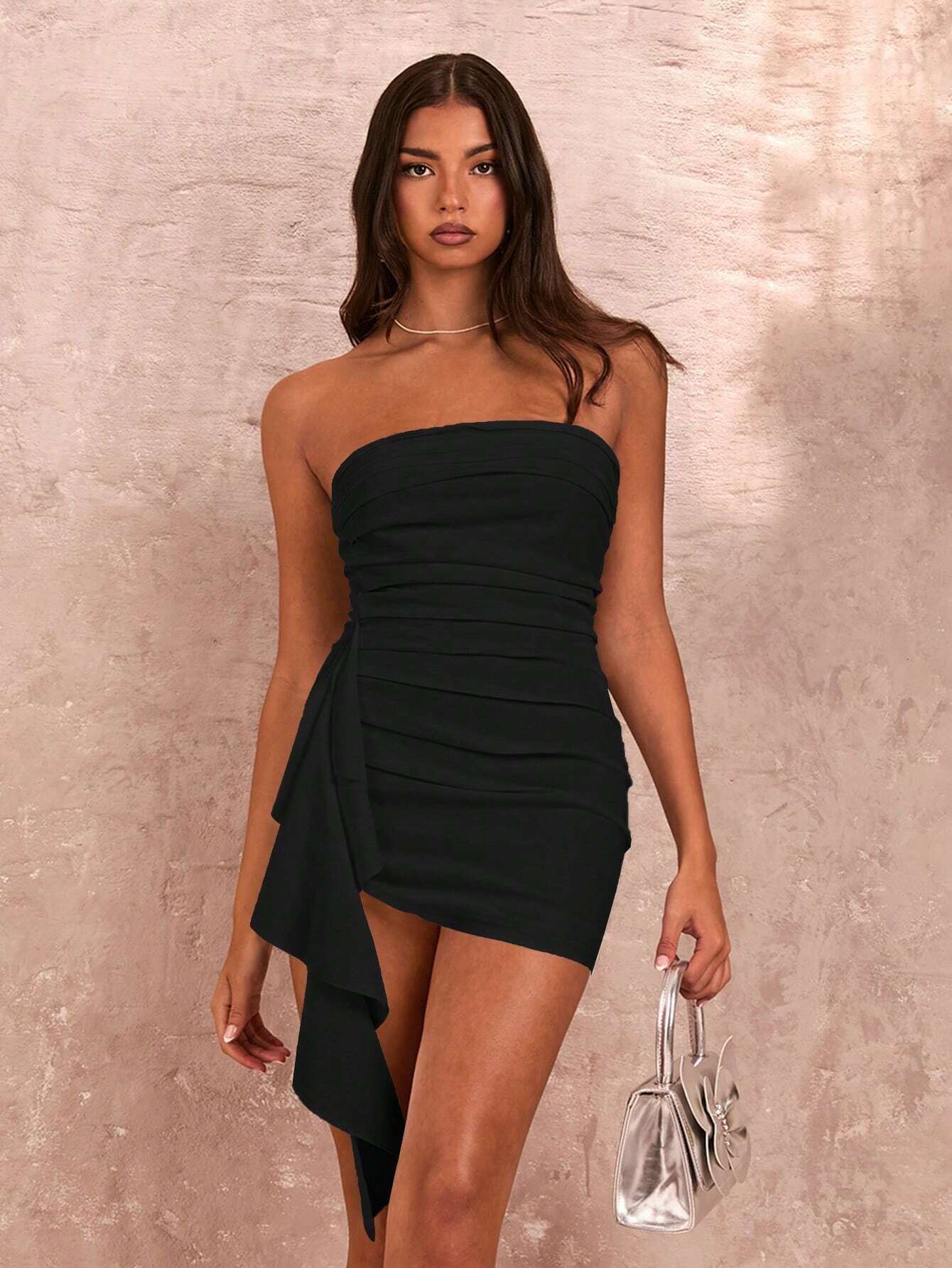Robe blanche sans manches et sans bretelles pour femmes, sexy bandeau plissé